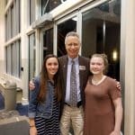 NHS faculty rep Elwood Yoder with 2019 inductees, Ava Galgano and Maya Ferrell