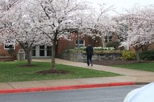 Paul Leman, walking into an empty school on the first day of closure during the COVID-19 shut down, March 2020.