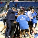 Celebration on the court after winning the VISAA DIII state title, boys varsity basketball